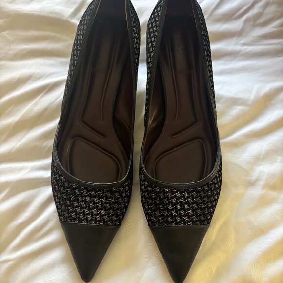 Franco Sarto Leather Pointed Toe Kitten Block Heels Black Silver Size 11 - Picture 1 of 2